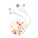 Hello Kitty主題圓形多合一USB充電線，帶伸縮功能，白色配紅色蝴蝶結裝飾.