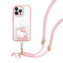 粉色Hello Kitty金屬吊飾扣環手機長背帶，附Sanrio標誌掛繩配件.