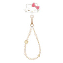 珍珠串連Hello Kitty頭造型手機掛繩，附金色吊飾扣環.