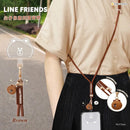 棕色LINE FRIENDS熊大公仔吊飾手機掛繩，真皮質感長背帶設計.