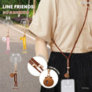LINE FRIENDS兔兔棕色手機掛繩長背帶，真皮材質，附公仔吊飾扣環.