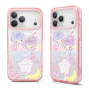 粉色透明雙星仙子iPhone磁吸手機殼，彩虹蘇打主題，星星月亮裝飾.