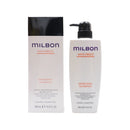 Milbon哥德式順澤洗頭水500ml，白色瓶身配黑色按壓瓶蓋，包裝盒簡約黑白設計.