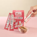 粉紅色包裝狗貓心臟健康保健品，附30包獨立小包裝和透明碗中餅乾狀零食.