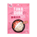 粉紅色袋裝鮪魚口味貓咪立方凍乾零食30克，透明視窗展示小方塊零食.