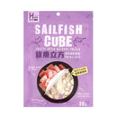 紫色包裝旗魚立方凍乾貓咪零食，30克，透明窗可見凍乾塊.