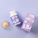 紫色包裝貓咪排毛保健品瓶罐，旁邊放置透明碗盛裝粉末.