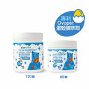 白底藍蓋犬用蛋殼膜卵磷脂魚油軟錠，標示120顆和60顆兩種容量.