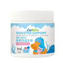 白色塑膠瓶裝軟錠貓用益生菌，藍白標籤，卡通狗貓圖案.