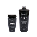 KERASTASE男士賦活健髮浴250ml與1000ml黑色瓶身，簡約現代設計.