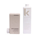 KEVIN MURPHY史密斯髮浴250ml啞光米色方瓶，配白色瓶蓋，旁邊1000ml高瓶.