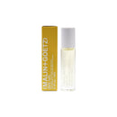 MALIN+GOETZ 滾珠式香氛油 9ml，透明玻璃瓶配白色蓋子與黃色外盒.