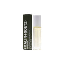 MALIN+GOETZ滾珠式香氛油9ml，透明瓶身搭配白色瓶蓋，附深綠色方形外盒.