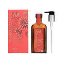 Moroccanoil摩洛哥優油100ml透明棕色瓶裝附泵頭，紅色花卉包裝盒.