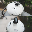 MUFU星曜黑雙鏡頭機車行車記錄器安裝於白色安全帽上方.