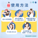 頭皮控油洗髮水使用步驟示意圖，溫水洗髮、搓揉髮絲起泡、停留按摩、沖洗乾淨.