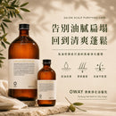 OWAY 清爽淨化浴髮乳形象圖，呈現洗後頭皮清爽舒適、髮根蓬鬆自然，改善油膩扁塌感。