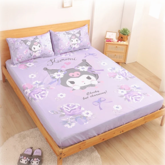 【Sanrio 三麗鷗】雙人 床單+枕頭套x2 三件組 5x6.2尺 - Kuromi 酷洛米|台灣製造 台灣直送(預計7個工作天到貨)