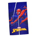 藍紫色蜘蛛人印花長門簾，中央裂縫設計，Marvel標誌與SpiderMan字樣.