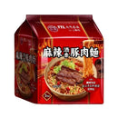 TTL台酒麻辣酒香豚肉麵三入包裝，紅色設計搭配辣味豬肉麵碗裝圖案.