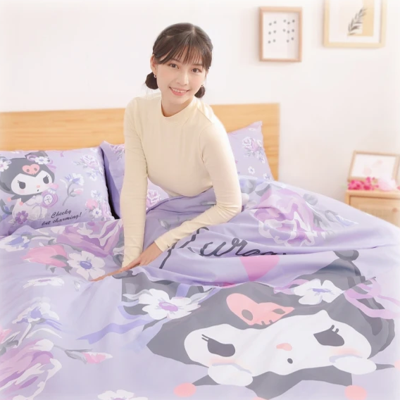 【Sanrio 三麗鷗】雙人床單+薄被套+枕頭套x2 四件組 - Kuromi 酷洛米|台灣製造 台灣直送(預計7個工作天到貨)
